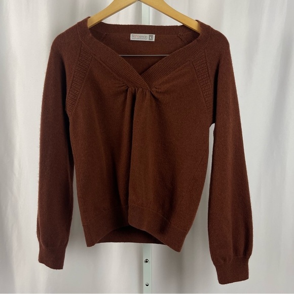 Fisherman Ireland Large Merino Wool Cashmere Burnt V Neck Bubble Sleeve Sweater - Picture 1 of 7